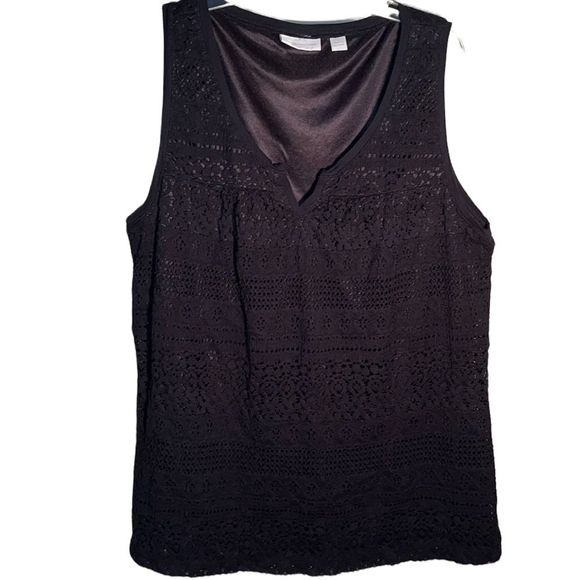 New York & Company Tops - New York & Co Black Sleeveless Tank Top With Crochet Lace Overlay Size Large
